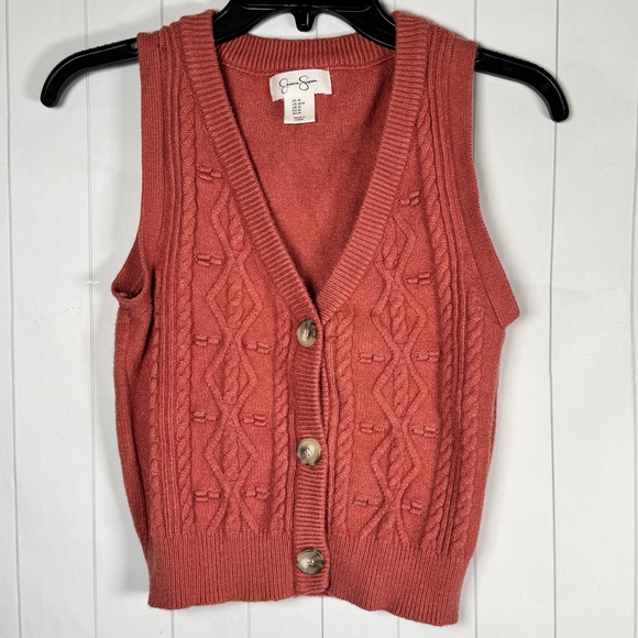 Jessica Simpson Sweaters - Jessica Simpson Chunky Knit Coral Button Sweater‎ Vest Academic Chic Layering S